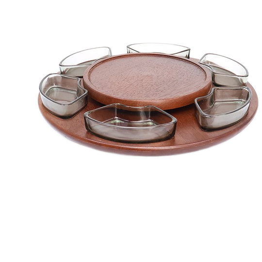 Vintage Lazy Susan Teak Serveerplateau 1
