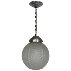Art Deco Hanglamp Met Ronde Bol Met Geometrische Patronen, Jaren 30 thumbnail 1