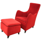 Senta Armchair / Hocker / Ottoman By Gerard Van Den Berg For Wittmann / Red Velvet Upholstery / M thumbnail 1