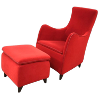 Senta Armchair / Hocker / Ottoman By Gerard Van Den Berg For Wittmann / Red Velvet Upholstery / M