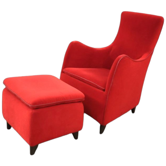 Senta Armchair / Hocker / Ottoman By Gerard Van Den Berg For Wittmann / Red Velvet Upholstery / M 1