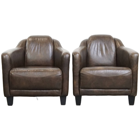 Unieke Set Van 2 Rundleren Aviator Clubfauteuils Met Een Mooie Vormen En Een Bijzondere Kleurstel 1