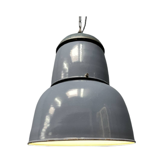Grote Industriële Blauwgrijze Emaille Hanglamp 1