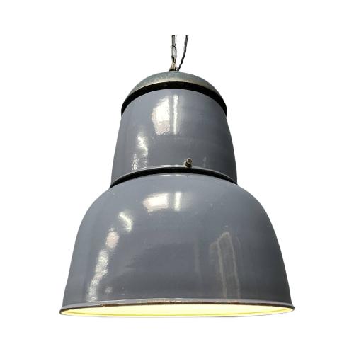 Grote Industriële Blauwgrijze Emaille Hanglamp