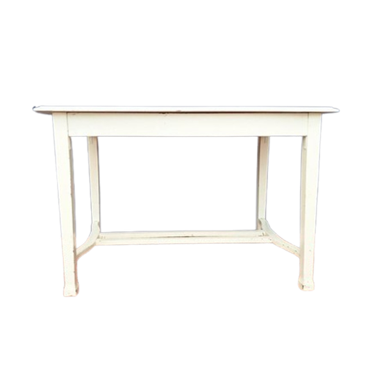 Vintage Brocante Eikenhouten Witte Tafel, Bureau, Desk 1
