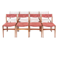 8 Vintage Deense Erik Buch Stoelen | Nieuw Gestoffeerd Roze