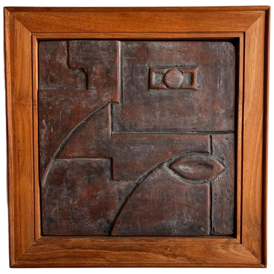 Brutalist Kubist, Keramiek Schilderij Vintage 1