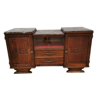 Vintage Mid Century Art Deco Tv Meubel, Dressoir Met Marmer Blad