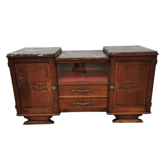 Vintage Mid Century Art Deco Tv Meubel, Dressoir Met Marmer Blad 1