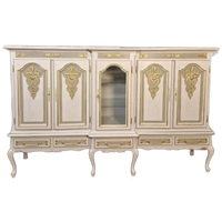 Handbeschilderde Queen Anne Vitrinekast/ Unieke Kast In Creme En Goud
