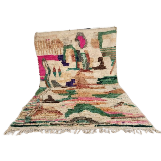 Vintage Boujaad Vloerkleed 300x200 Cm – Handgeknoopt Marokkaans Berber Tapijt – Crème Wol Met Kleurrijk Abstract Design 1