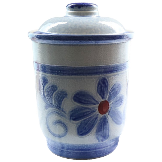 Vintage Rumtopf Handgeschilderd Blauw Bloemendecor, Jaren 70 1