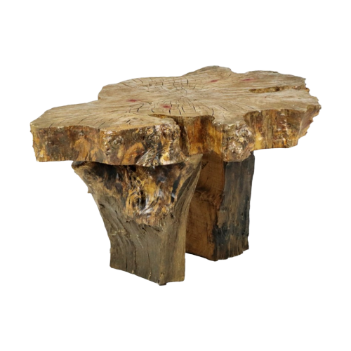 Bijzettafel Side Table Hout Boomstam Karakter Frankrijk Brutalist 77Cm