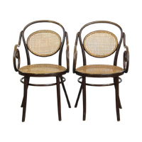 Zeer Elegante, Karaktervolle En Sierlijke Set Van 2 Thonet Design Bistro Stoelen Met Armleuningen