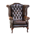 Prachtige Engelse Donkerbruine Rundleren Chesterfield Oorfauteuil Met Sierlijke Pootjes thumbnail 1