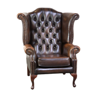 Prachtige Engelse Donkerbruine Rundleren Chesterfield Oorfauteuil Met Sierlijke Pootjes