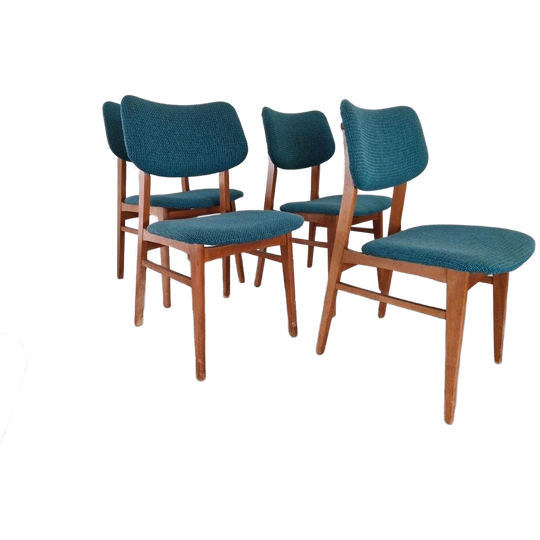 4 Vintage Teak Houten Eetkamerstoelen Met Mooi Bekleding 1