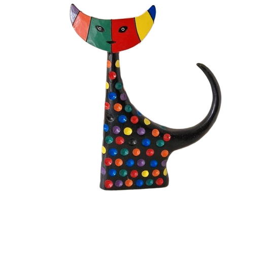 80's Vintage Houten Beeld Poes Kat 1