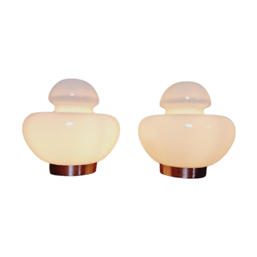 Paar Space Age Tafellampen In Witte Opaline, Jaren 70