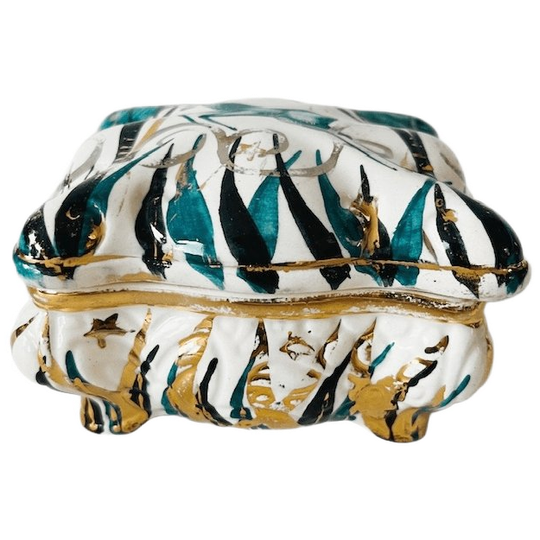 Vintage Bonbonnière Turquoise Hertje Goud Porselein 1960’s 1