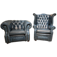 2 X Gave Engelse Chesterfield Fauteuils Jeans Blauw