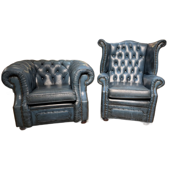 2 X Gave Engelse Chesterfield Fauteuils Jeans Blauw 1