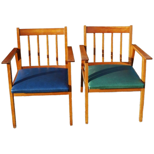 Vintage Houten Zetels Groen En Blauw Huizenga 1