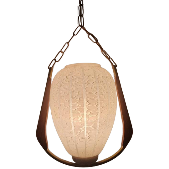 Vintage Scandinavische Teak En Glas Hanglamp. 1