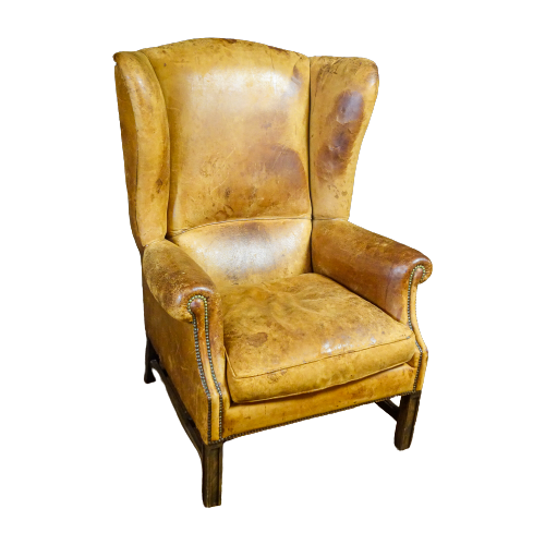 Vintage Lederen Oorfauteuil – Bruin