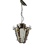 Art Deco - Lantaarn Hanglamp - Messing - Gesatineerd Glas thumbnail 1