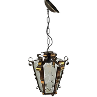 Art Deco - Lantaarn Hanglamp - Messing - Gesatineerd Glas