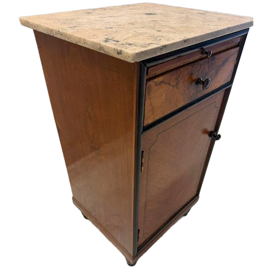 Franse Art Deco Halkastje Nachtkastje Met Marmeren Blad 1