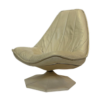 Vintage Draaifauteuil In Crème Leer Octagonal Poot 70'S