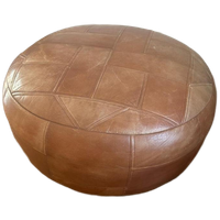 Vintage Leren Poef, Cognac, 65Cm Ø