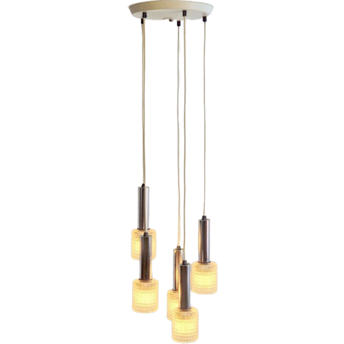 Vintage Cascade Hanglamp Glas Metaal '60 Mid Century Lamp