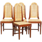 Mooie Set Van 4 Houten Art Deco Design Eetkamerstoelen Met Een Rieten Zitting En Rugleuning thumbnail 1