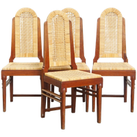 Mooie Set Van 4 Houten Art Deco Design Eetkamerstoelen Met Een Rieten Zitting En Rugleuning