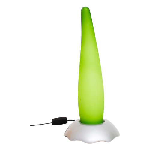 Unieke Y2K Tafellamp Van Groen Glas En Zilverkleurige Voet -Reliving