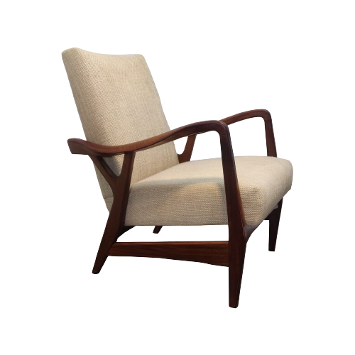 Massive Teak Organic Shaped Lounge Chair By Topform, 1950S. Two Pieces Available.