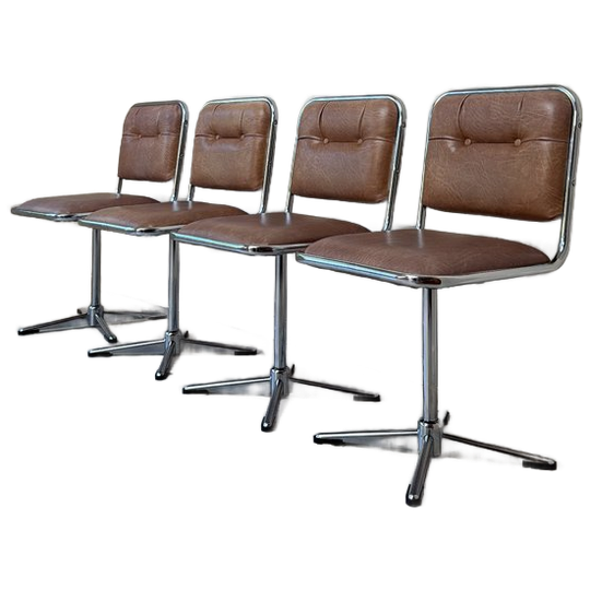 Vier Vintage Draaibare Chromen Eetkamerstoelen Met Skai Leer 1