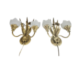 Ls Italy - Vintage Wandlamp (2) - Metalen Goudkleurige Bloemen Met Korenaren - 1970'S thumbnail 1