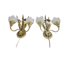 Ls Italy - Vintage Wandlamp (2) - Metalen Goudkleurige Bloemen Met Korenaren - 1970'S