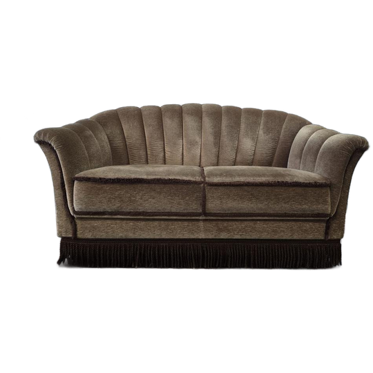 Vintage Taupekleurige Tweezit / Zetel / Canapé Met Franjes 1