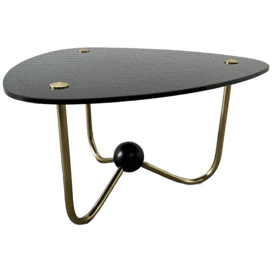 Vintage Plantentafeltje Organisch, Zwart Glas - Messing 1