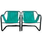 Tweetal Vintage Deense Fauteuils, Xcol, Zwart Staal Met Groene Stof, 1980’s thumbnail 1