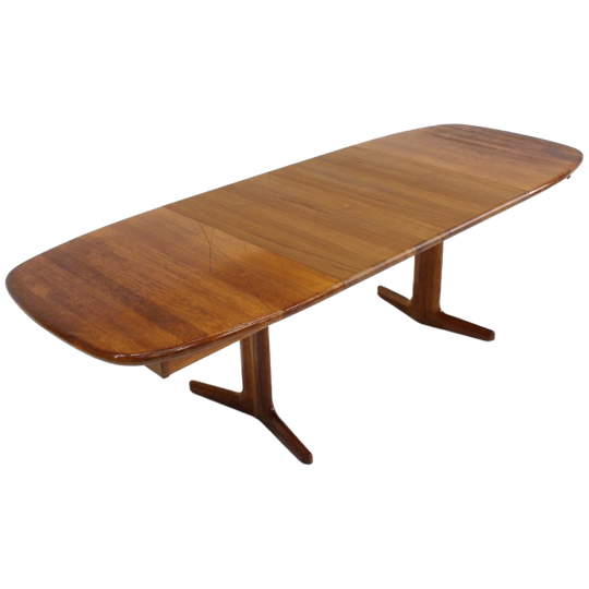 Vintage Deense Ovalen Uitschuifbare Eettafel Tafel Massief Teak 1