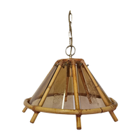 Vintage Bamboe Hanglamp Met Decoratief Glas Uit De Jaren 70