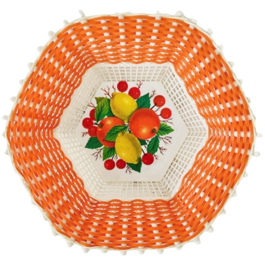 Plastona Gevlochten Plastic Mandje Retro Oranje 1