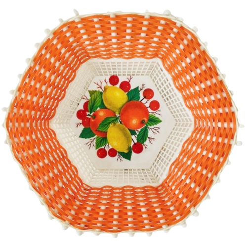 Plastona Gevlochten Plastic Mandje Retro Oranje