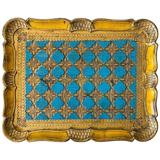 Vintage Florentijns Dienblad Blauw Goud 1970’s 1